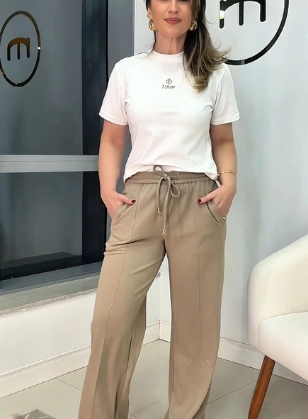 calça sport chic wideleg malha crepe