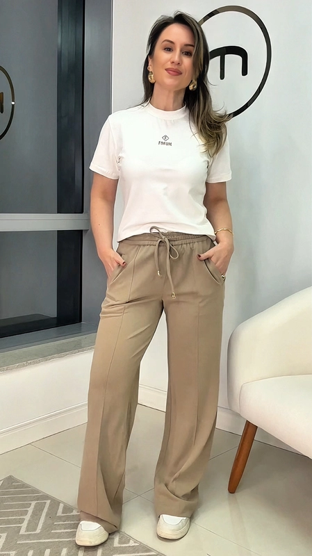 Calça sport chic wideleg malha crepe