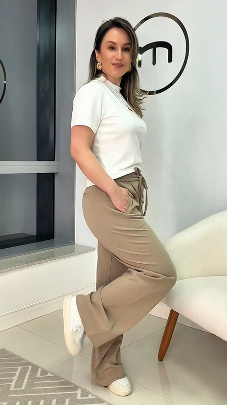 Calça sport chic wideleg malha crepe