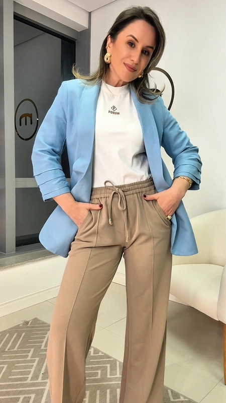 Calça sport chic wideleg malha crepe