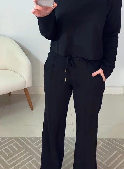 calça sport chic wideleg malha crepe