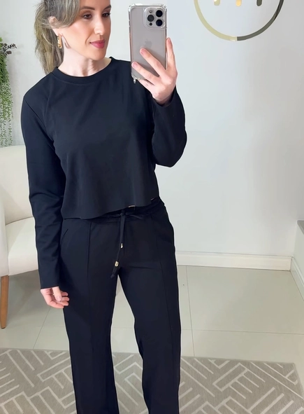 calça sport chic wideleg malha crepe