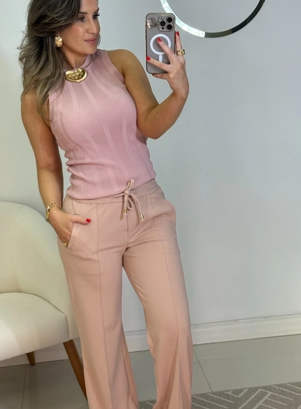 calça sport chic wideleg malha crepe