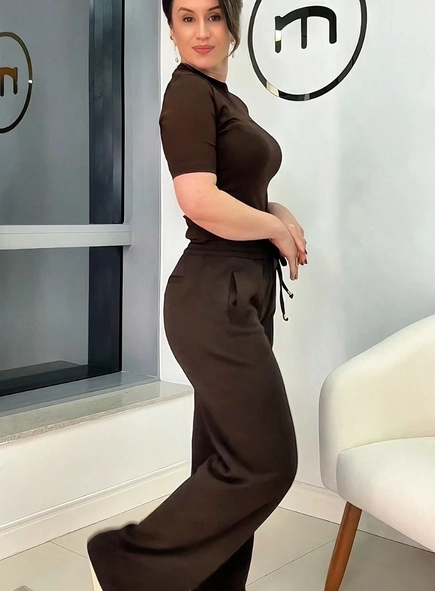 calça sport chic wideleg malha crepe