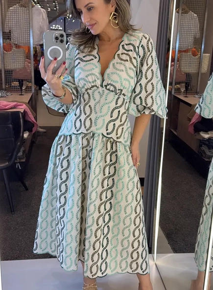 vestido midi laise com manga fresh sofistic