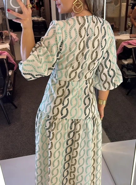 vestido midi laise com manga fresh sofistic