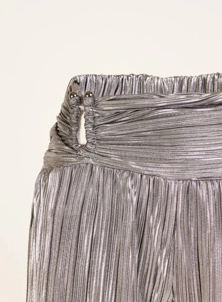 calça plissada metalizada forum