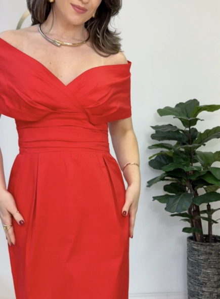 vestido tricoline ombro a ombro