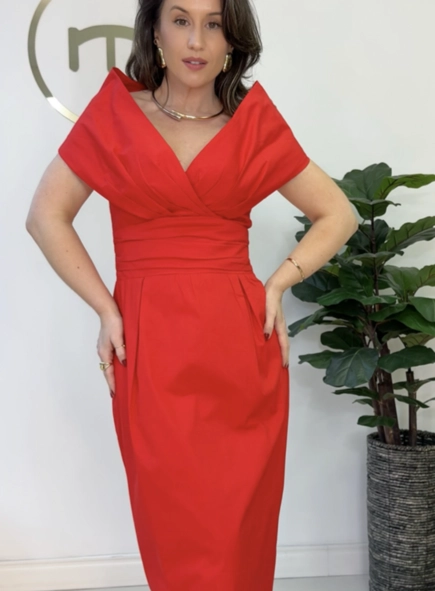 vestido tricoline ombro a ombro