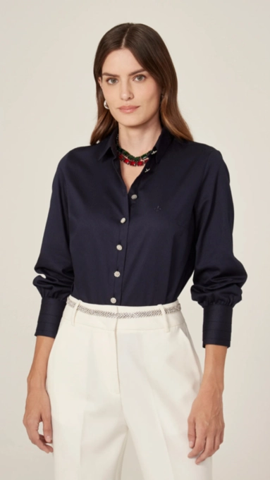 camisa dudalina ml regular botão joia