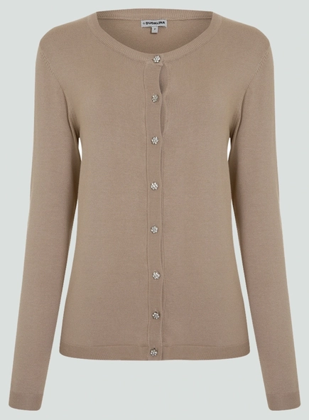 cardigan tricot dudalina botão joia