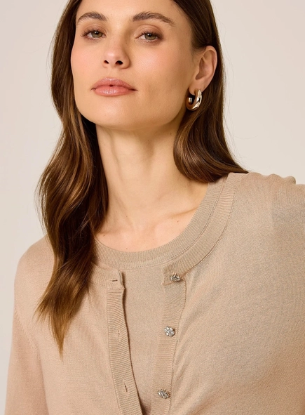 cardigan tricot dudalina botão joia