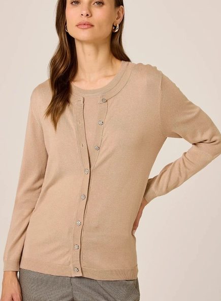 cardigan tricot dudalina botão joia