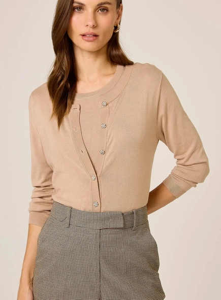 cardigan tricot dudalina botão joia