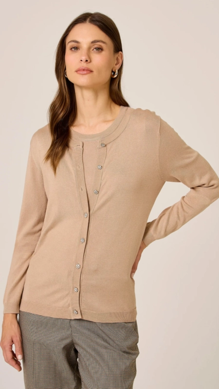 cardigan tricot dudalina botão joia