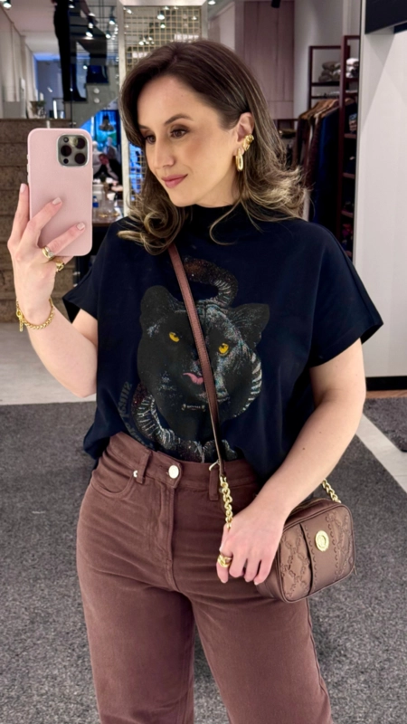 camiseta animale jeans gola pantera