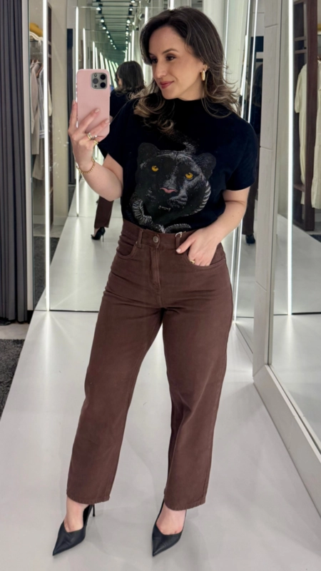 camiseta animale jeans gola pantera