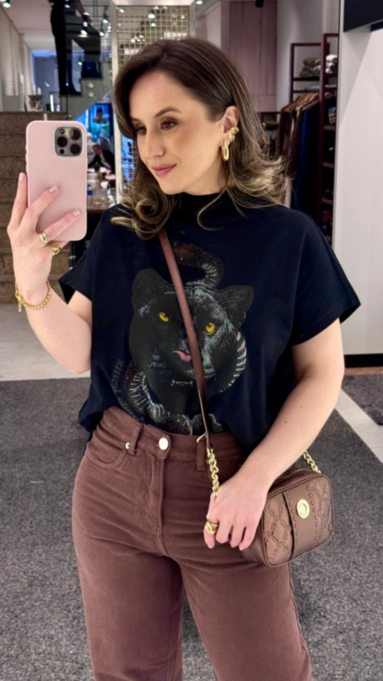 camiseta animale jeans gola pantera