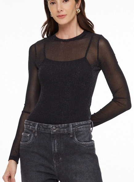 blusa tule animale jeans brilho cropped