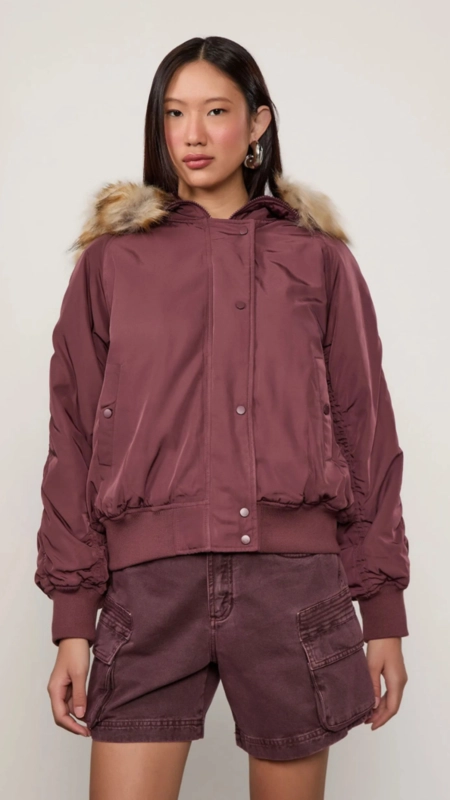 jaqueta animale jeans bomber nylon gola pelo removivel