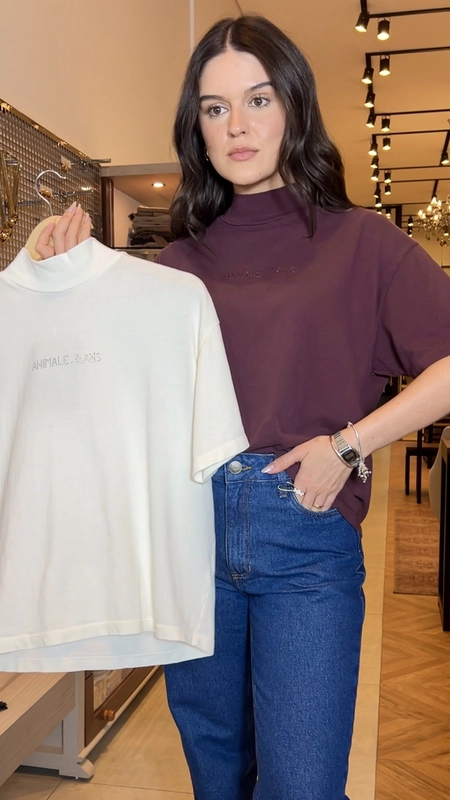 camiseta animale jeans cristal over gola alta