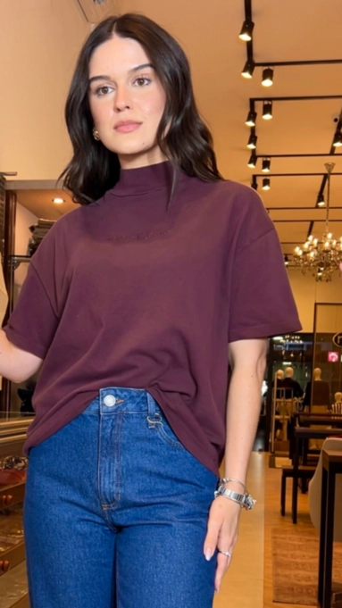 camiseta animale jeans cristal over gola alta