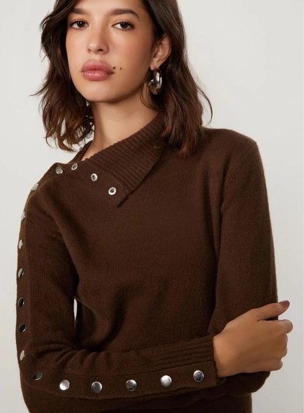 vestido curto tricot animale jeans botões gola e manga