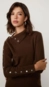vestido curto tricot animale jeans botões gola e manga