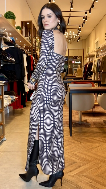 vestido longo animale jeans ml xadrez quadriculado