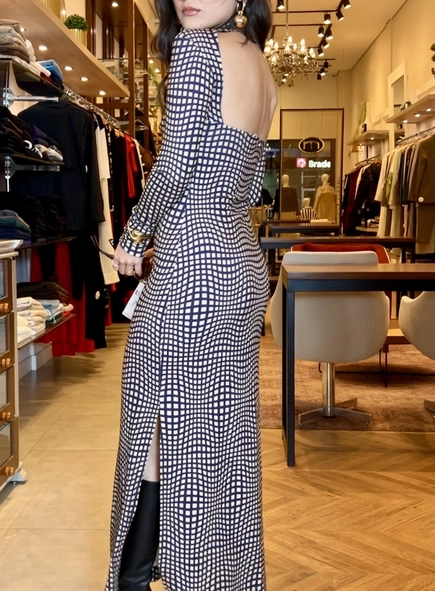 vestido longo animale jeans ml xadrez quadriculado