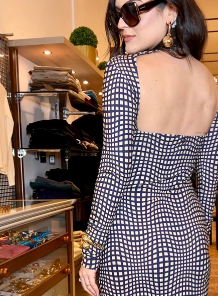 vestido longo animale jeans ml xadrez quadriculado