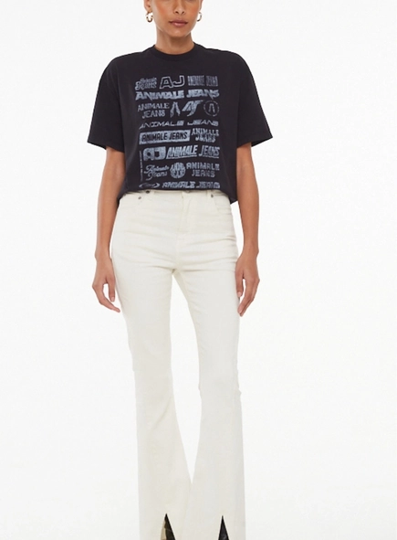 calça sarja boot basic hight com fenda animale jeans