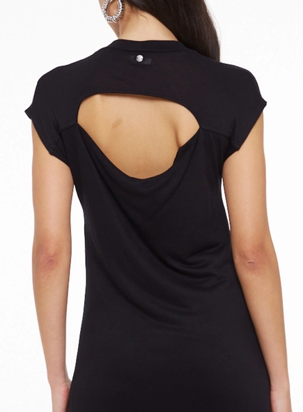 vestido longo animale jeans decote degagê costas