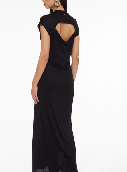 vestido longo animale jeans decote degagê costas