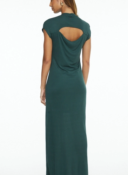 vestido longo animale jeans decote degagê costas