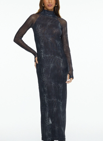 vestido longo animale jeans raglan tule est grafica