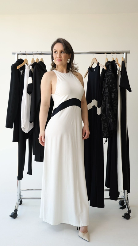 vestido longo animale regatão bicolor