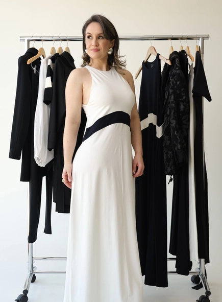 vestido longo animale regatão bicolor