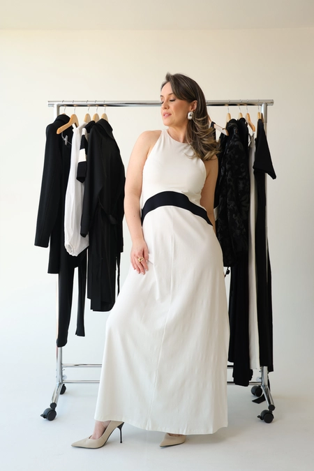 vestido longo animale regatão bicolor