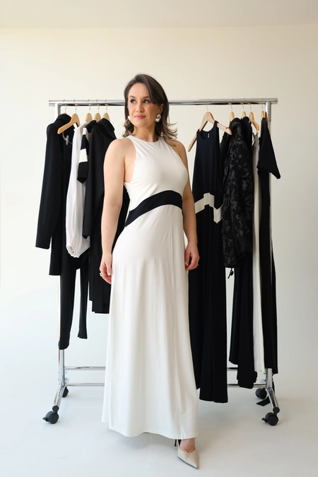 vestido longo animale regatão bicolor