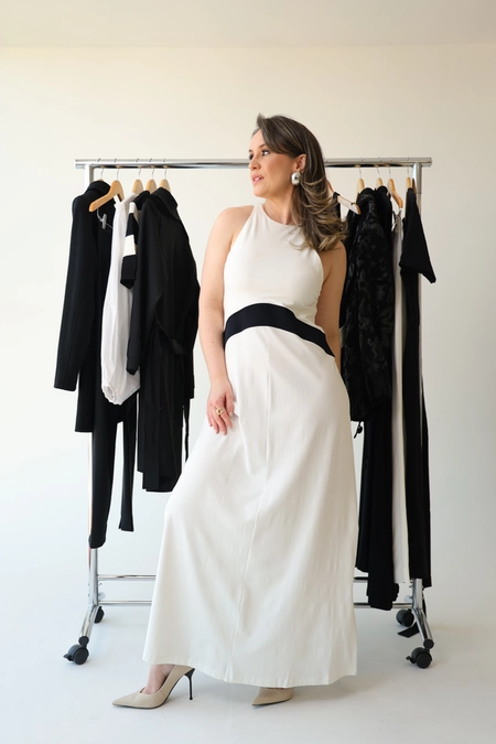 vestido longo animale regatão bicolor