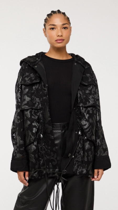 parka animale cutout flores com bolso