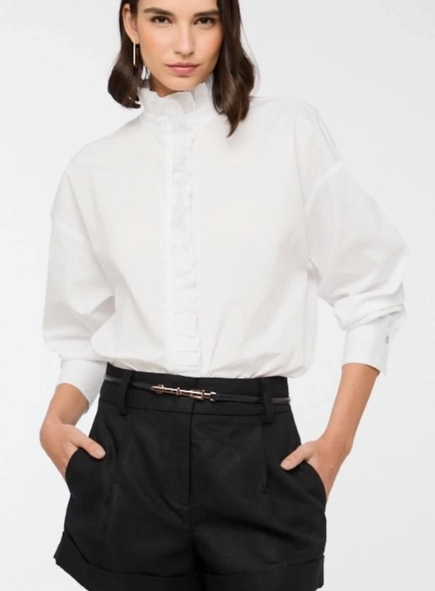 camisa ml animale tricoline babado gola e vista