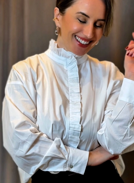 camisa ml animale tricoline babado gola e vista