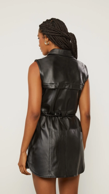 vestido de couro curto animale bolso frontal