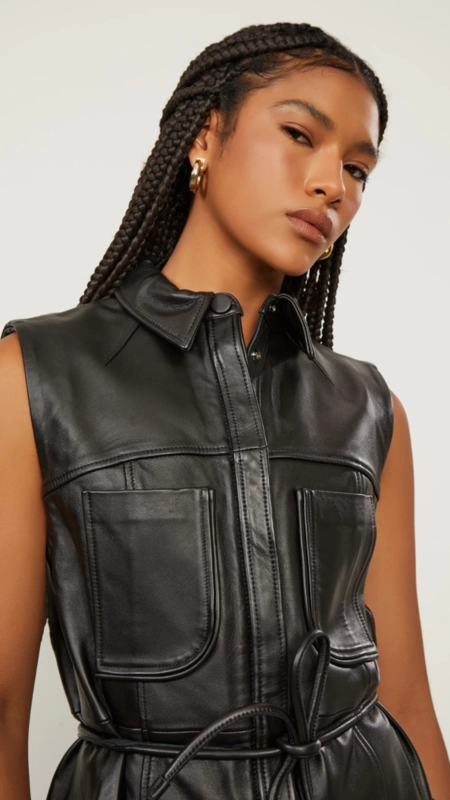 vestido de couro curto animale bolso frontal