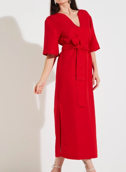 vestido midi linho mc cinto faixa forum