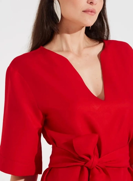 vestido midi linho mc cinto faixa forum