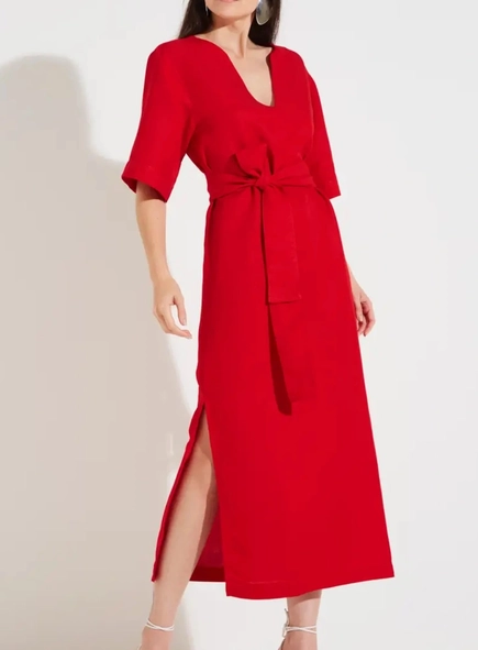 vestido midi linho mc cinto faixa forum