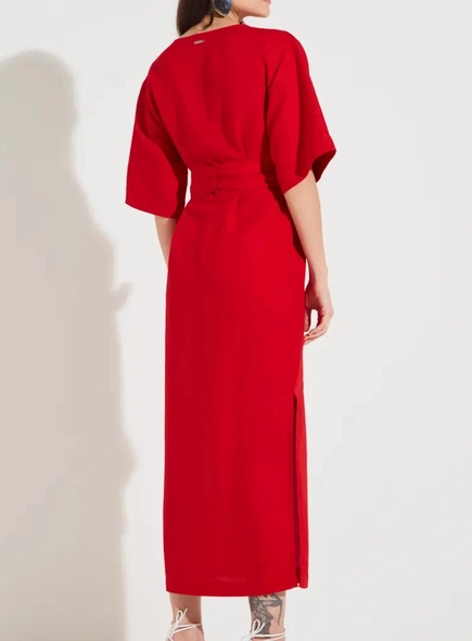 vestido midi linho mc cinto faixa forum